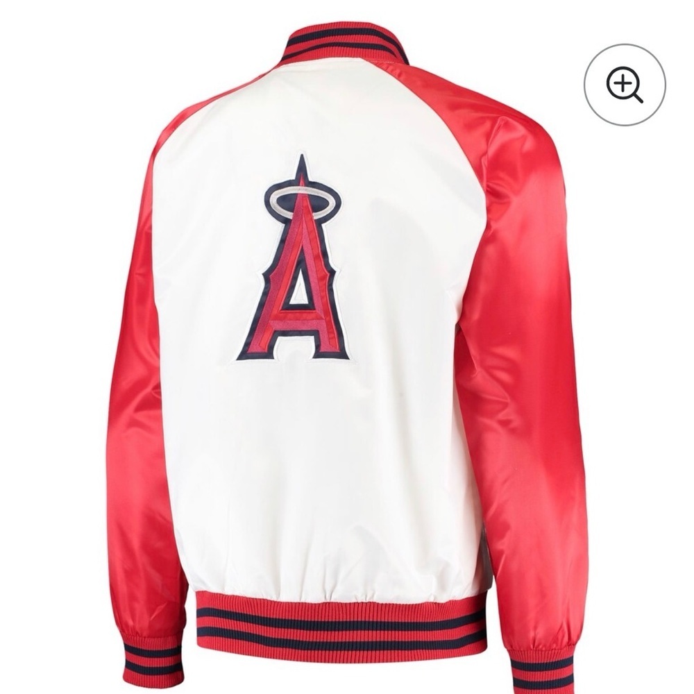 Starter Los Angeles Angels Varsity Full Snap Satin Jacket XXL Baseball Red White - Picture 3 of 15